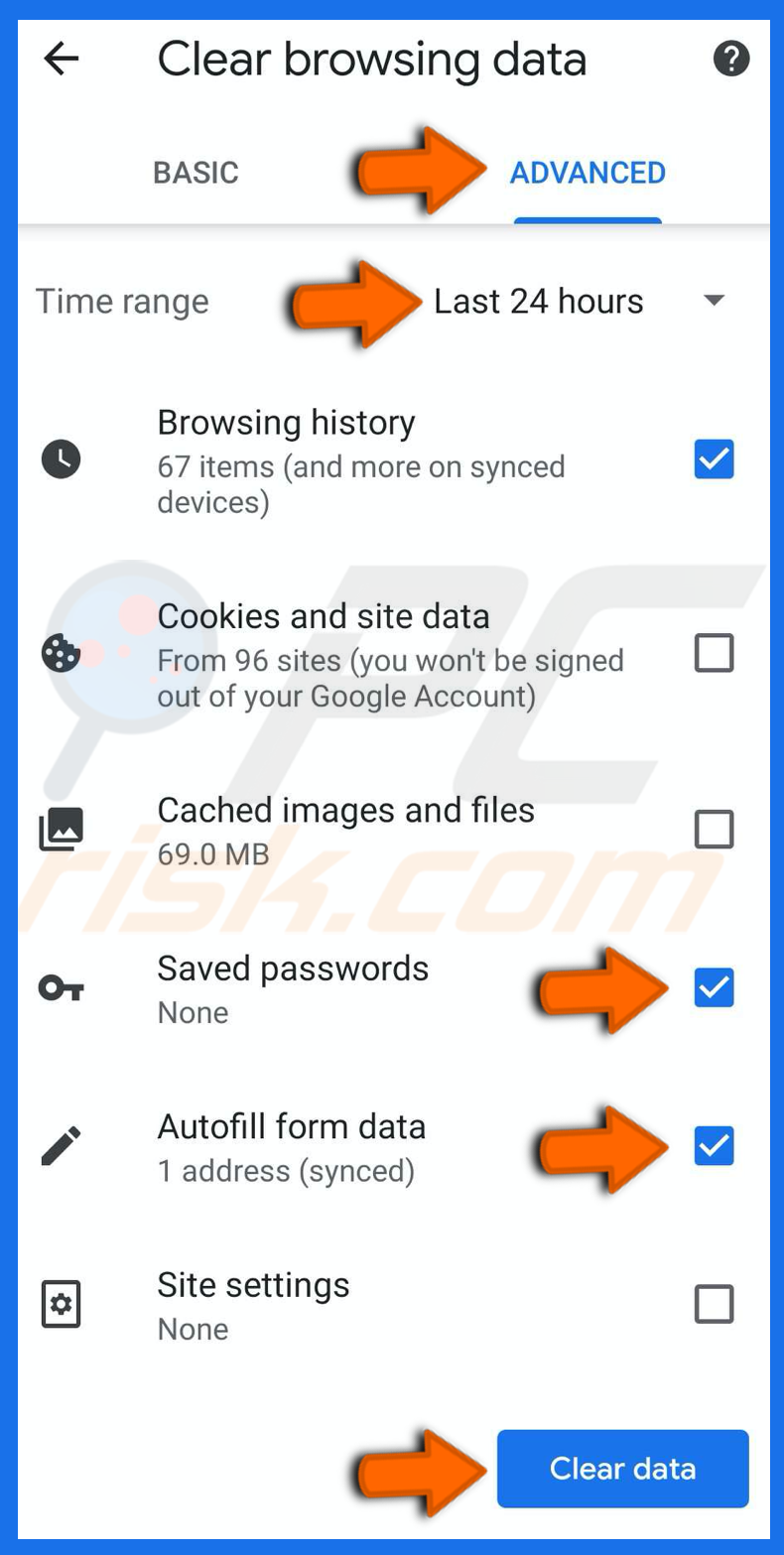 Clear autofill in chrome on iPhone