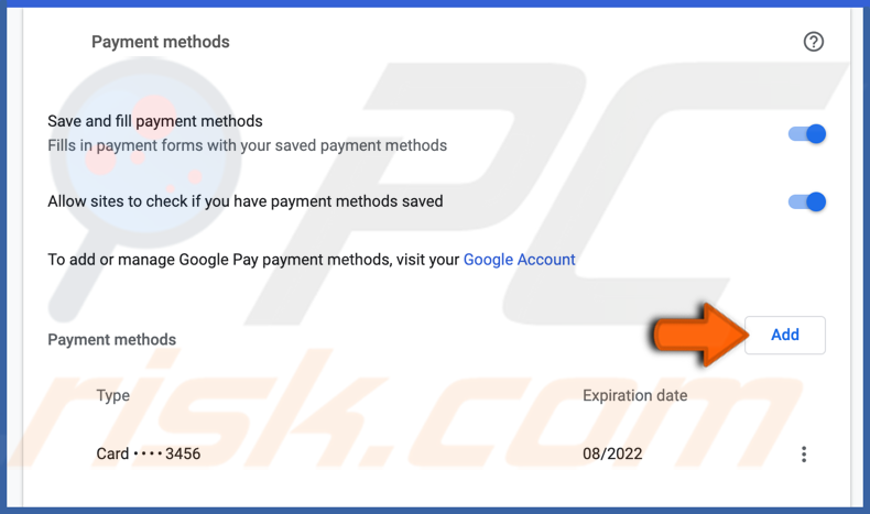 Add new card in chrome on Mac