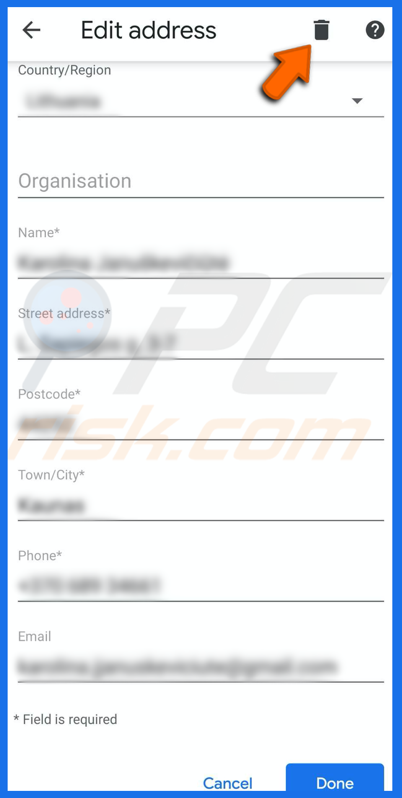 Delete address in chrome on iPhone