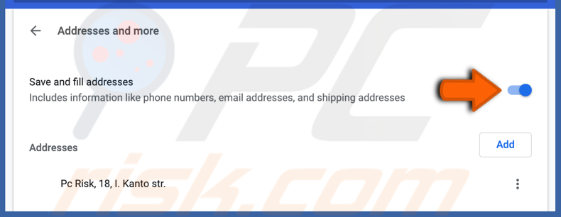 Turn off save and fill addresses in chrome on Mac