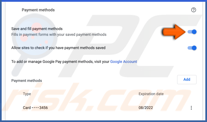 Turn off save and fill payment methods in chrome on Mac