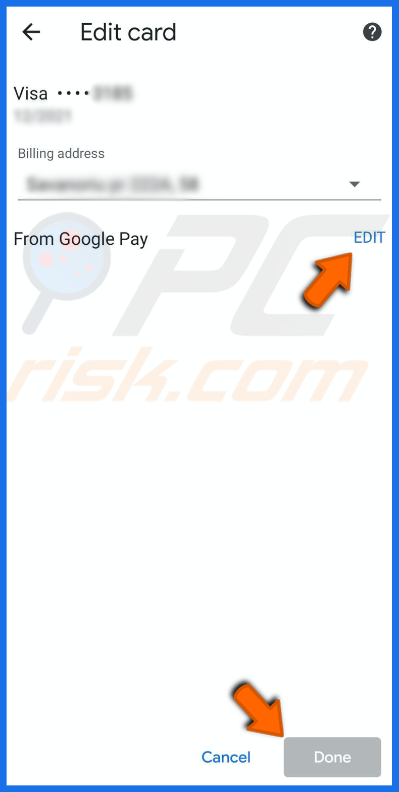 Edit payment methods in chrome on iPhone