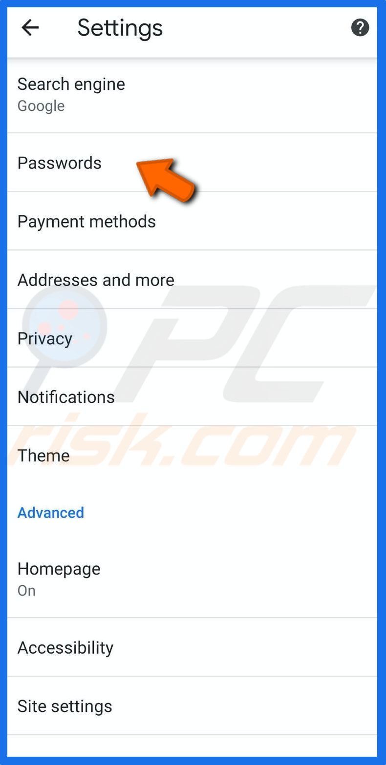 Go to passwords in chrome on iPhone