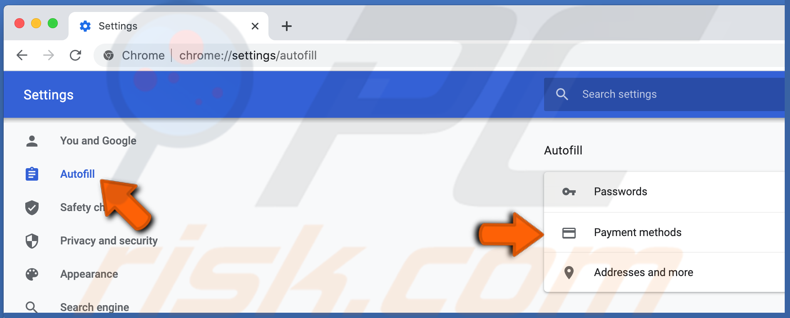 Go to autofill in chrome on Mac