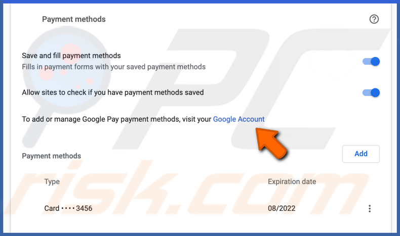 Manage payment methods in chrome on Mac