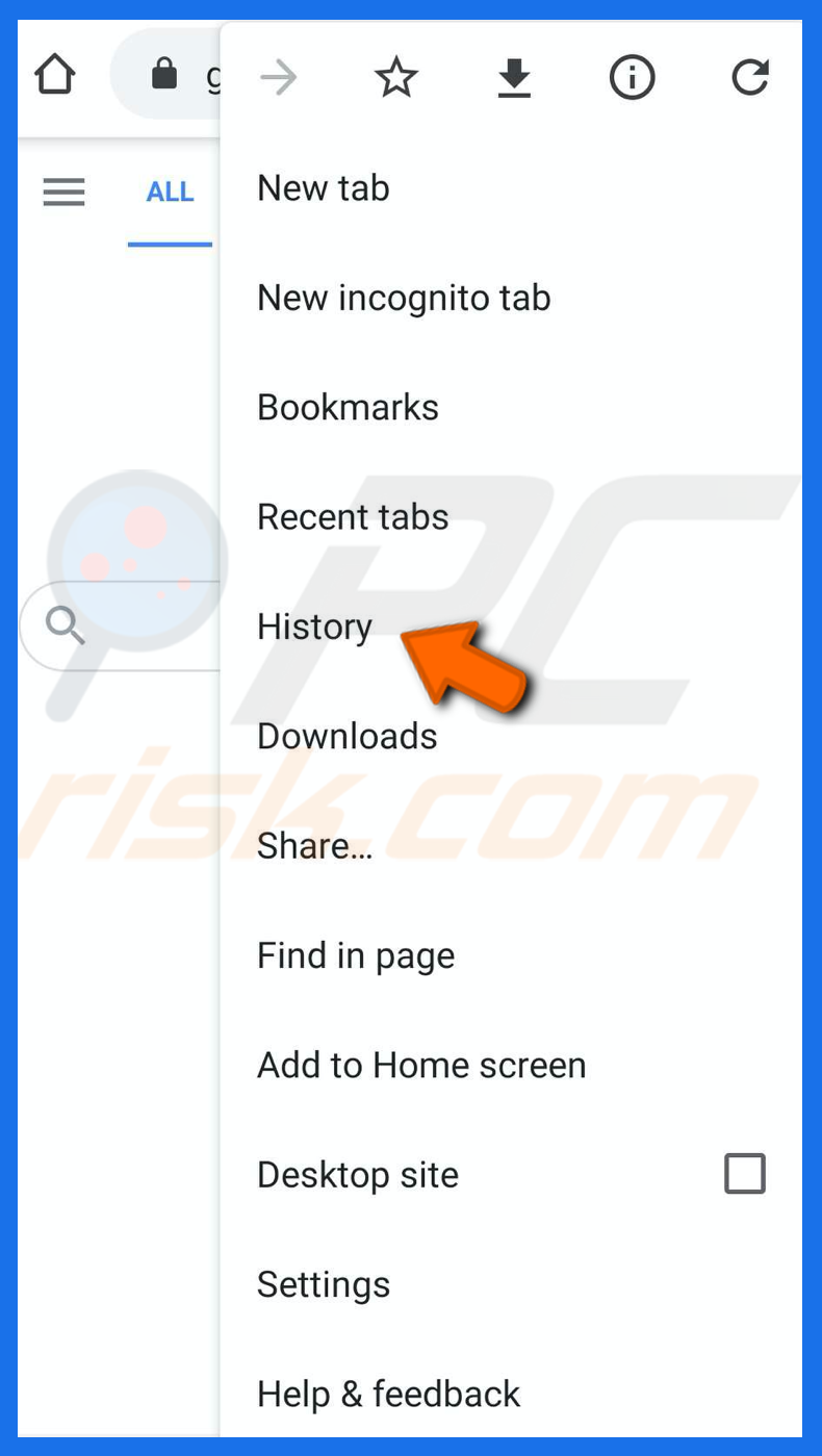 Go to history in chrome on iPhone