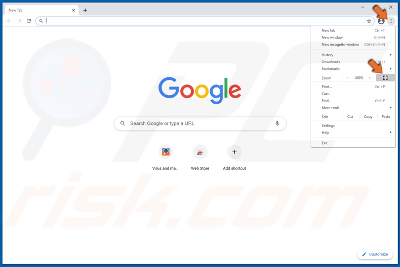Open Chrome settings menu and click the empty square