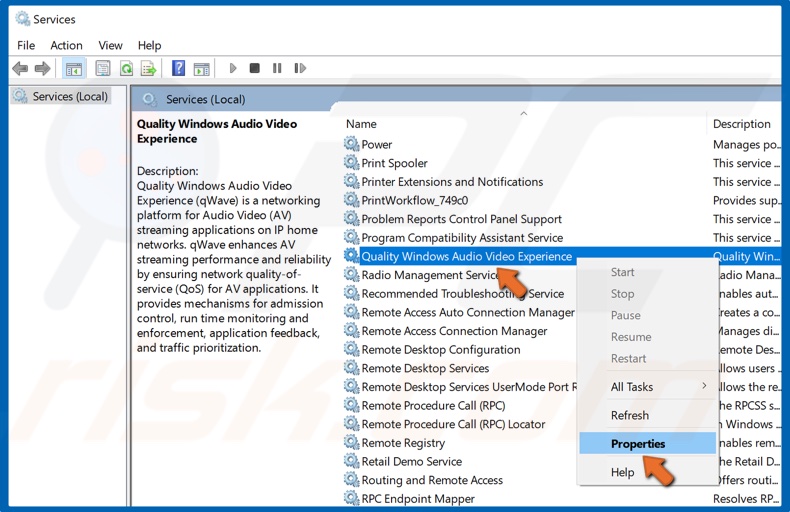 Right-click qWave and click Properties