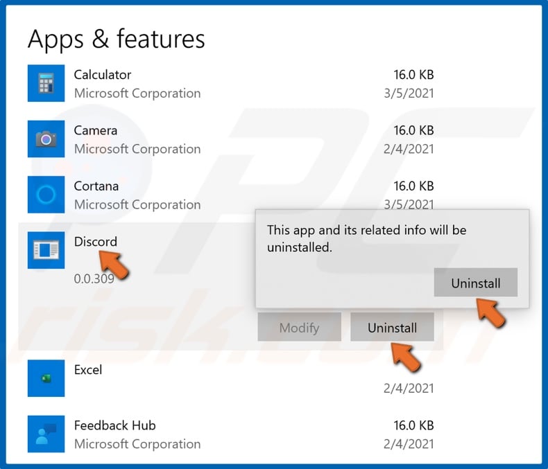 Select Discord and click Uninstall