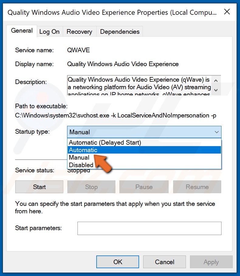Set Startup type to Automatic