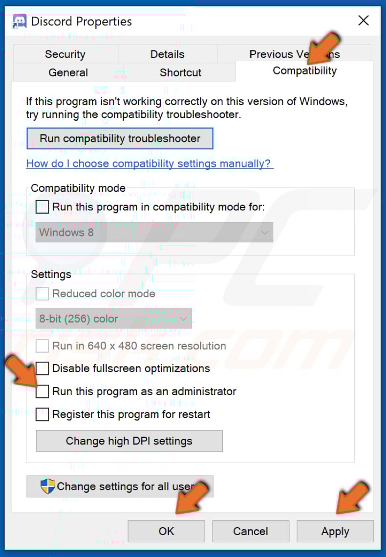 Uncheck Run this program as administrator