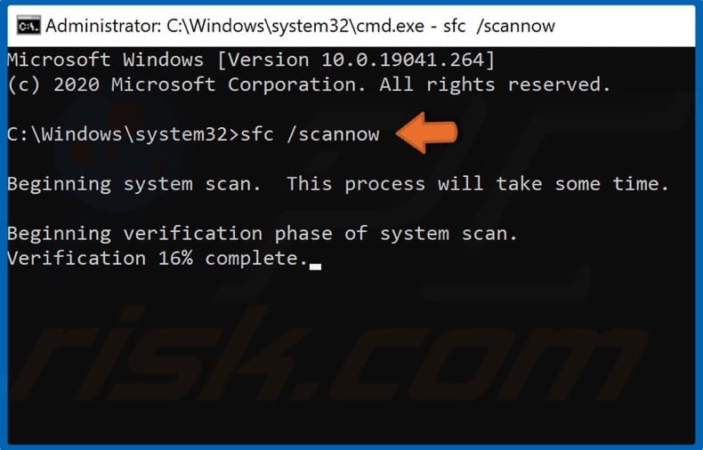 Type in SFC /ScanNow and press the Enter key