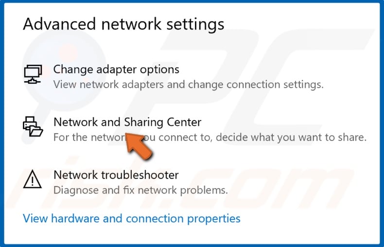 Click network and Sharing Center