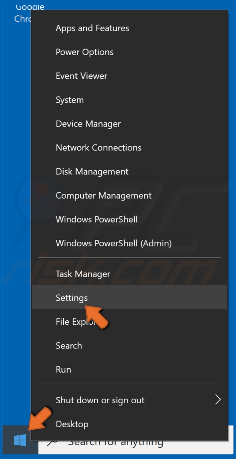 Right-click the Start menu and click Settings