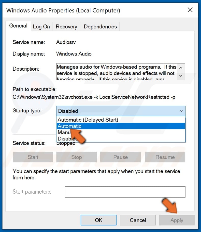 In Windows Audio Properties select Automatic and click Apply