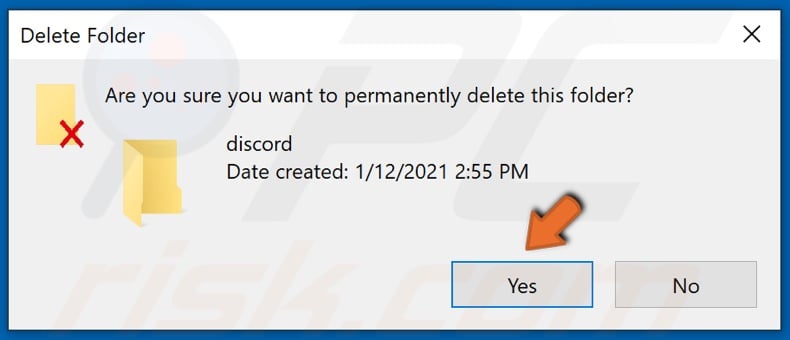 Click Yes to delete the discord folder
