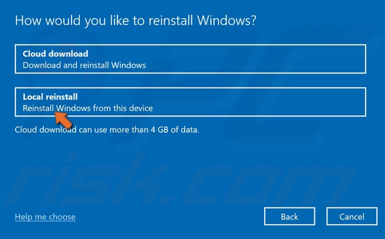 Click Local reinstall