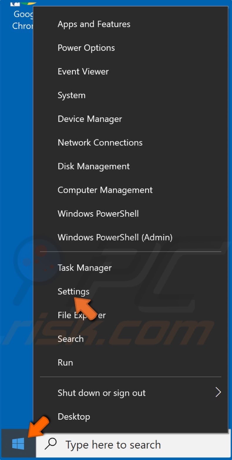 Right-click Start menu and click Settings