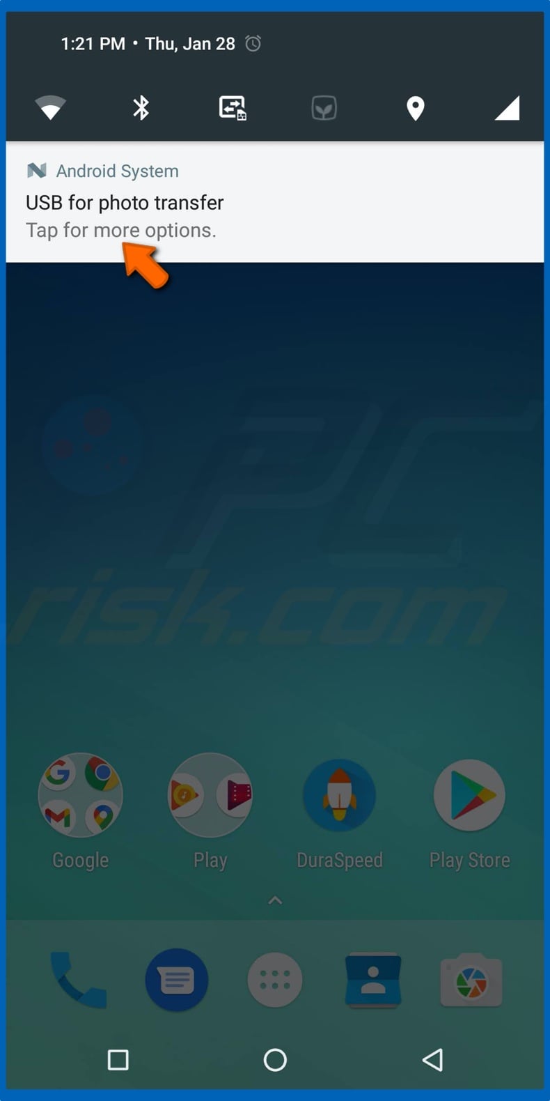 Tap Use USB for push-up notification