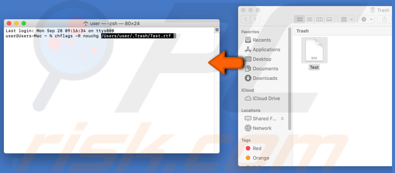 Drag locked files from Trash to Terminal