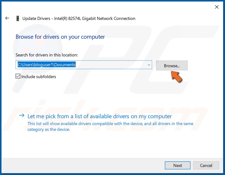 Click the Browse button