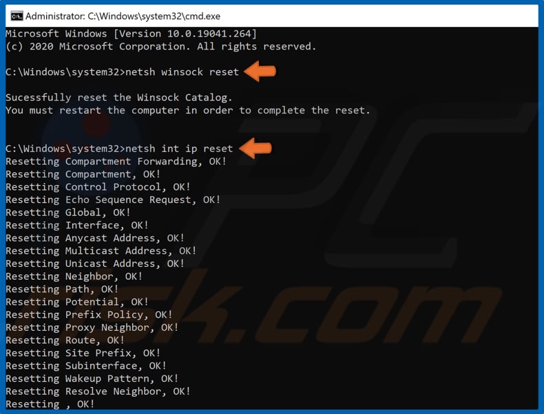 Run winsock reset and int ip reset commands