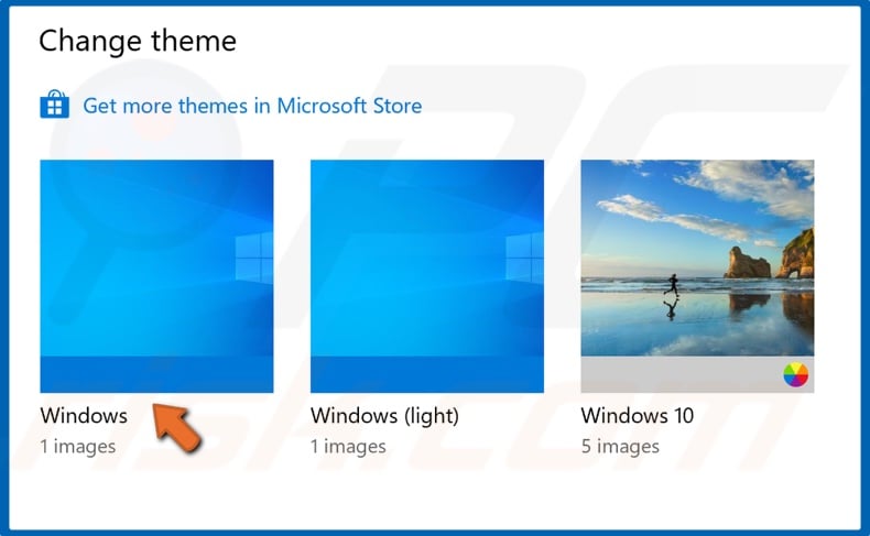 Select the default Windows 10 theme
