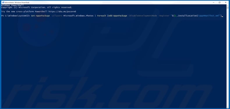 Enter command to re-register Microsoft Photos app
