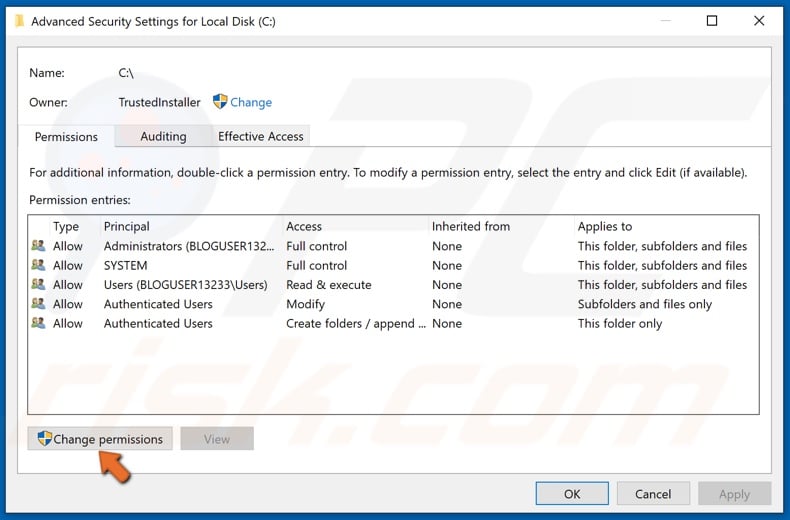 Click Change permissions
