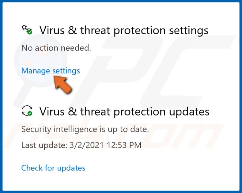 Select manage Settings
