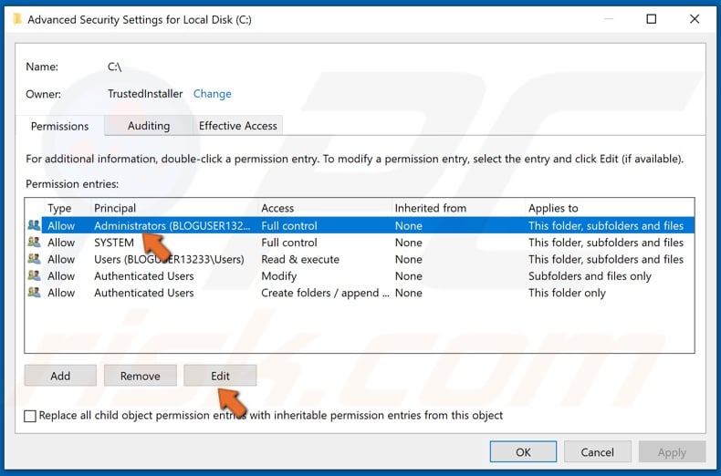 Select your user and click the Edit button