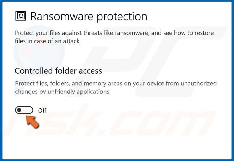 Turn off Controlled folder access