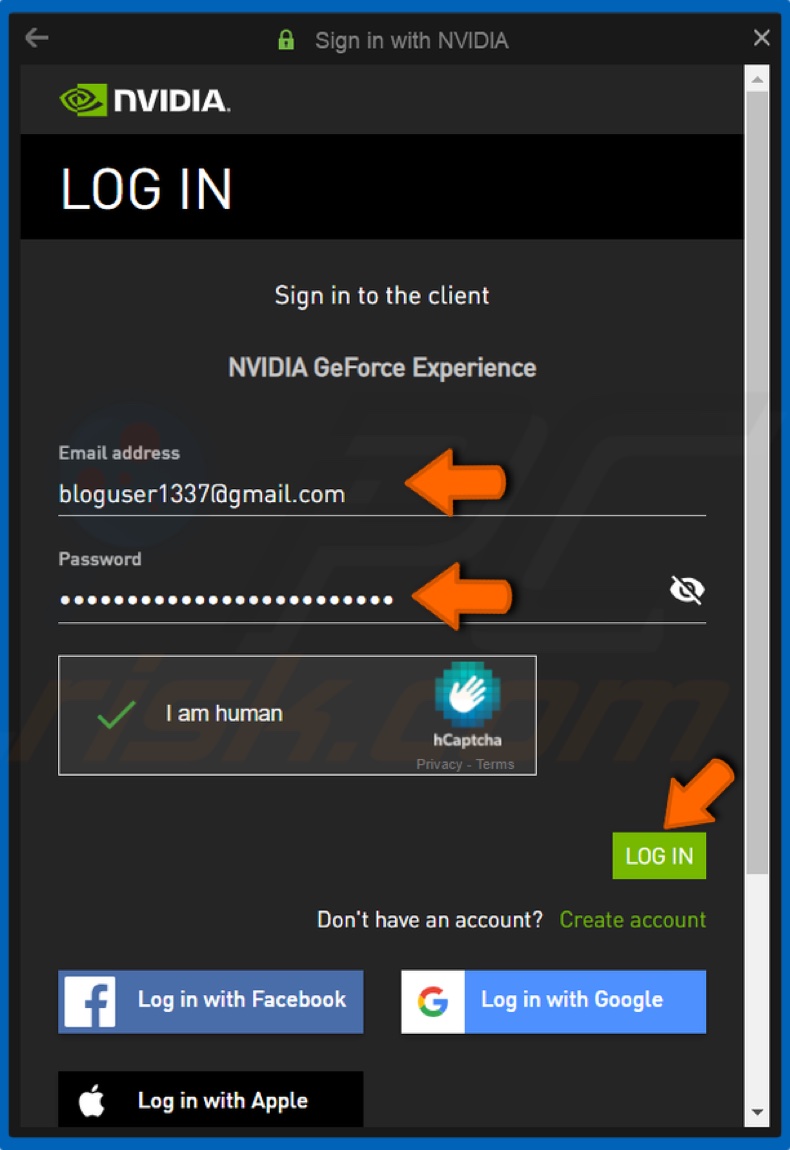Type in your login credentials and click Log In
