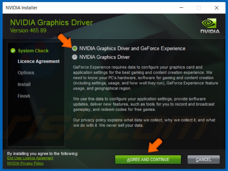Select NVIDIA GeForce driver and NVIDIA GeForece Experience
