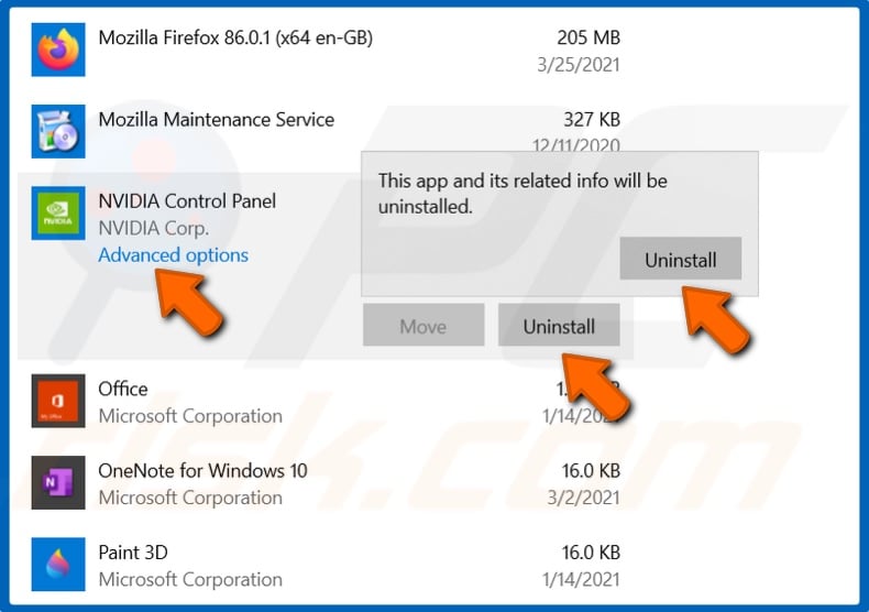 Uninstall NVIDIA Control Panel
