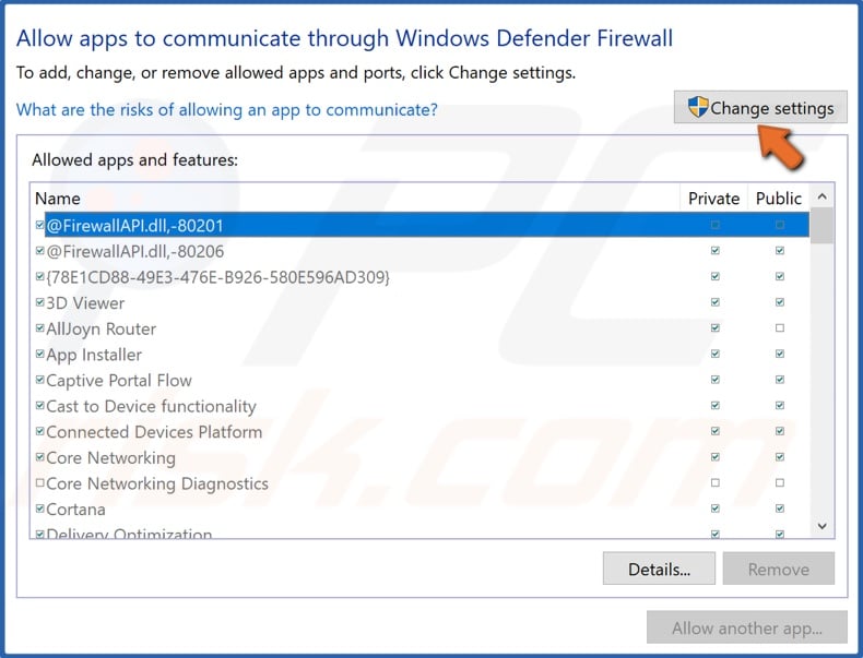 Click Change settings