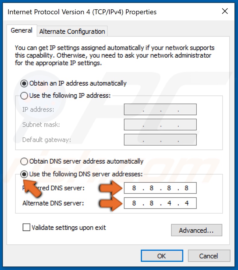 Replace Preferred and Alternate DNS
