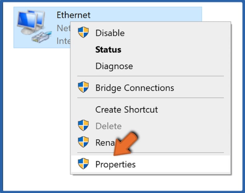 Right-click your network device and click Properties