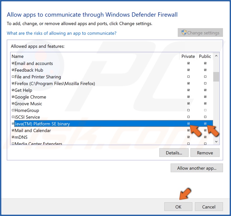 Tick the PUblic and Private checkboxes
