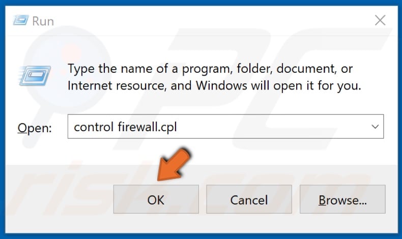 Type firewall.cpl and click OK