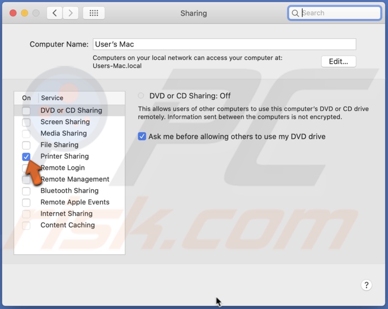 Disable Print Sharing