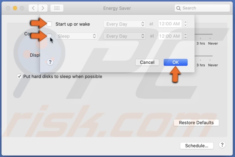 Turn off set time in Schedule