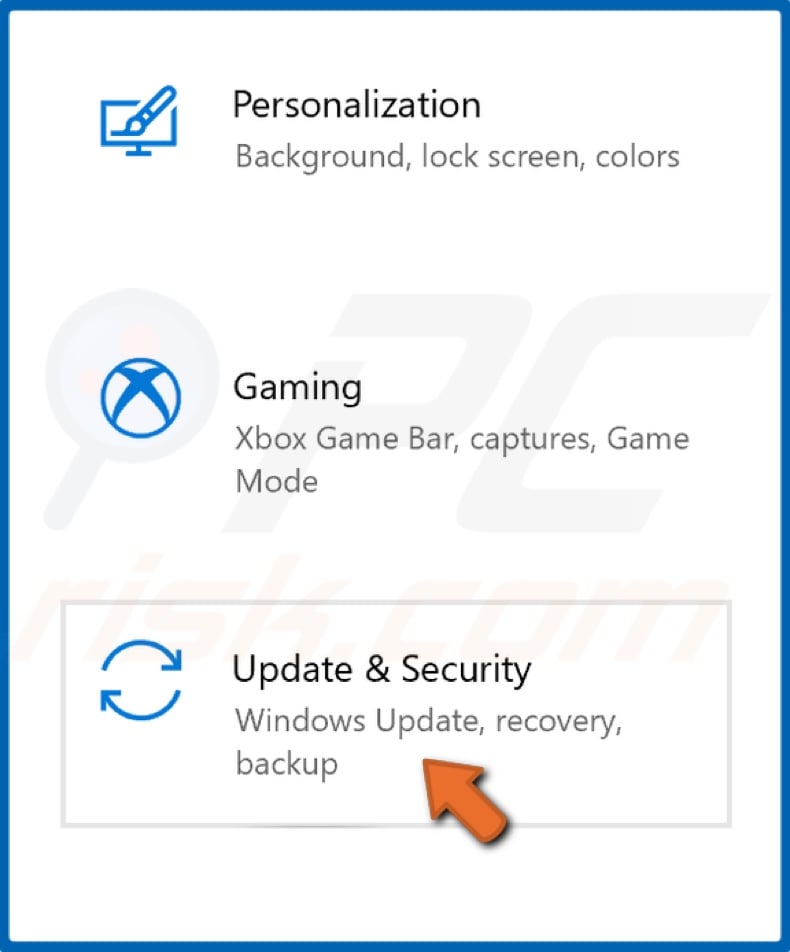 Go to Update & Security