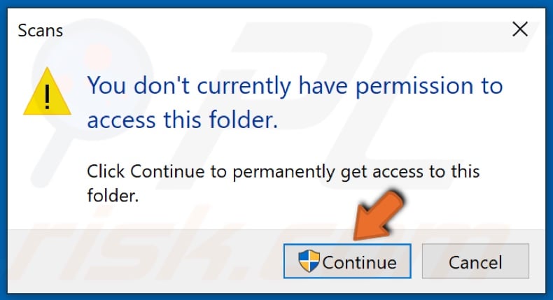 Click Continue to access folder