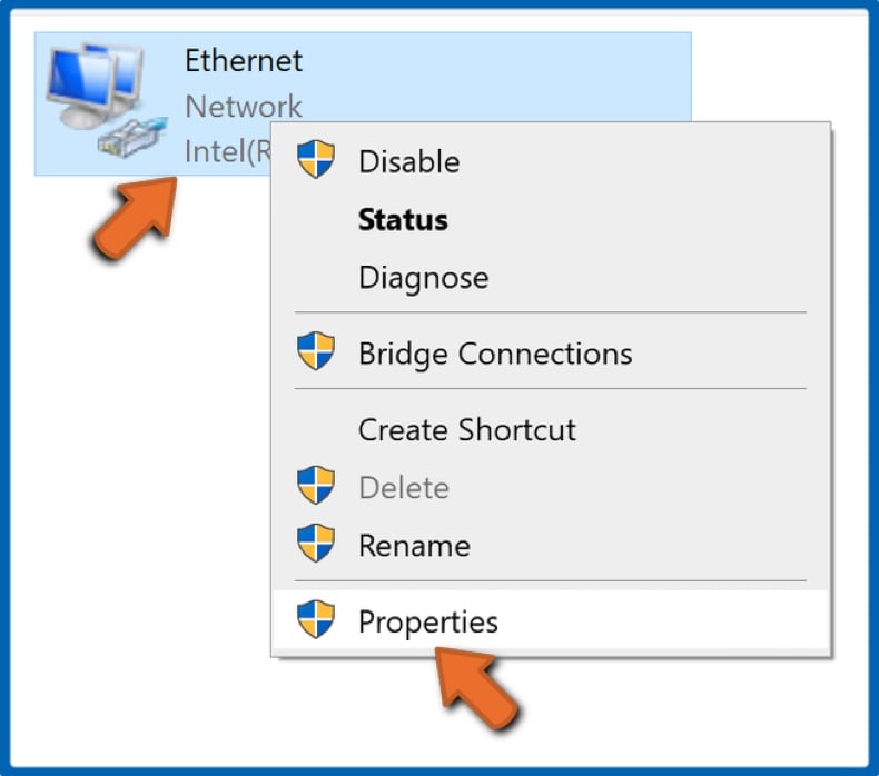 Right-click your network device and click Properties