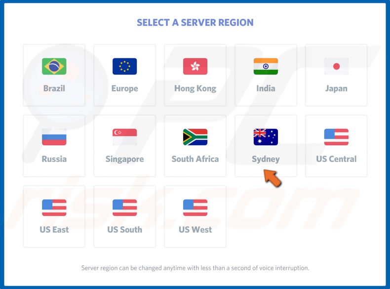 Select another server region