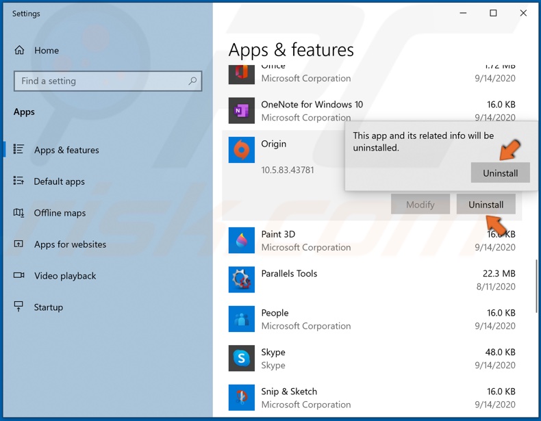 Run Origin uninstaller