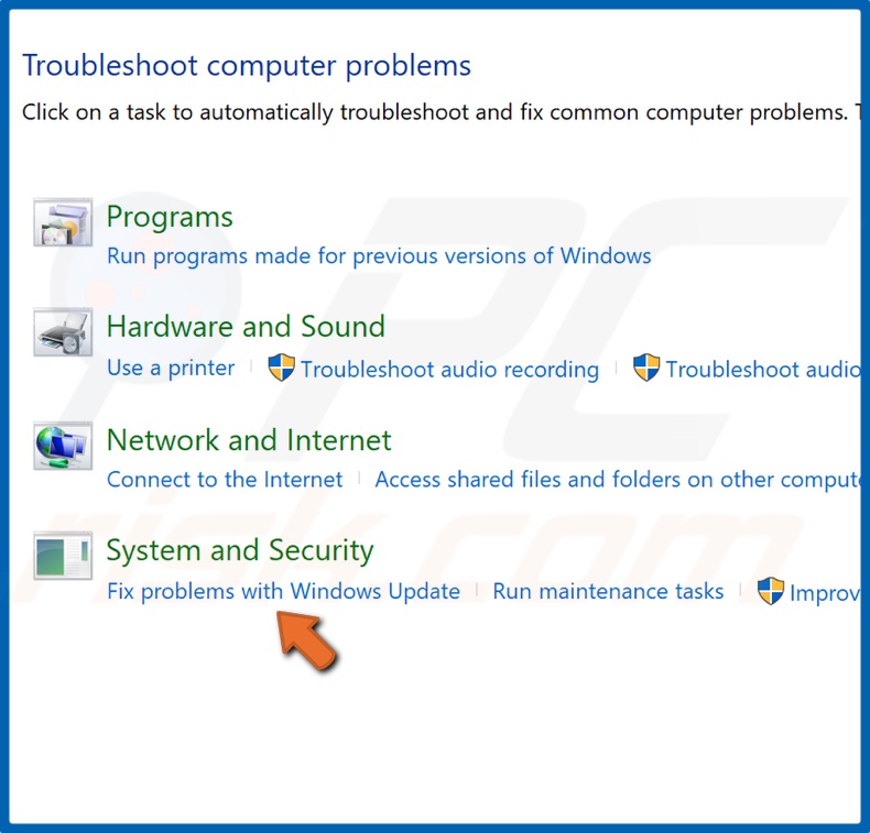 Click Fix problems with Windows Update