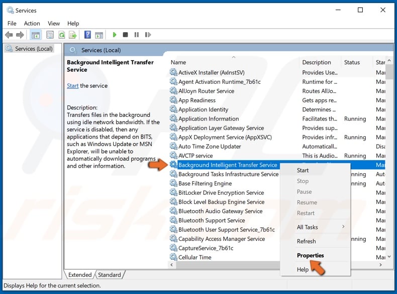 Right-click BITS and select Properties