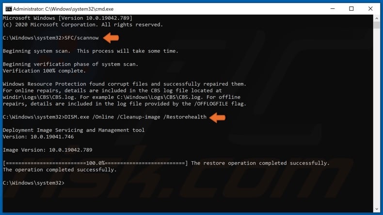 Execute SFC and DISM commands